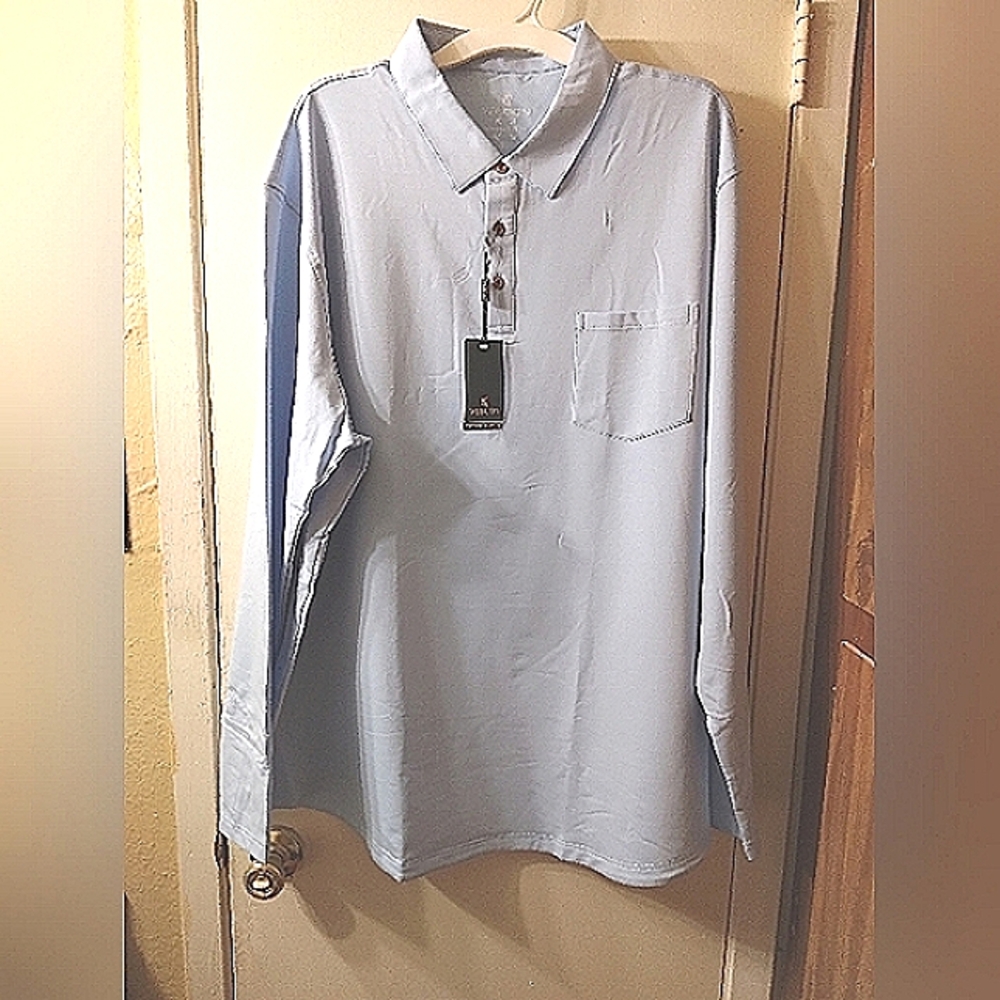 Veboon Men's Polo Shirt Lightweight Performance Collard Long Sleeve 3X Sky Blue